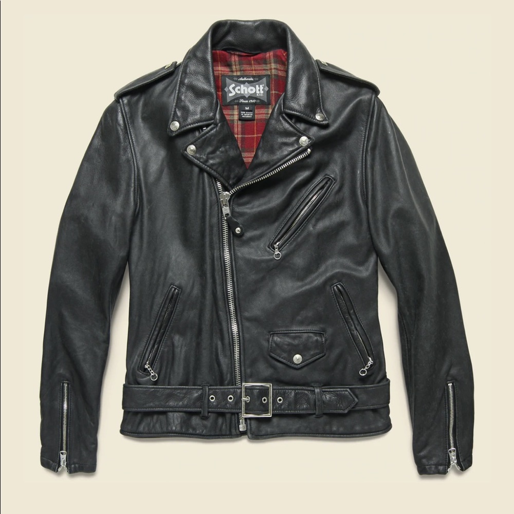 Schott, Motorcycle Jacket leather, Black, Size XL,